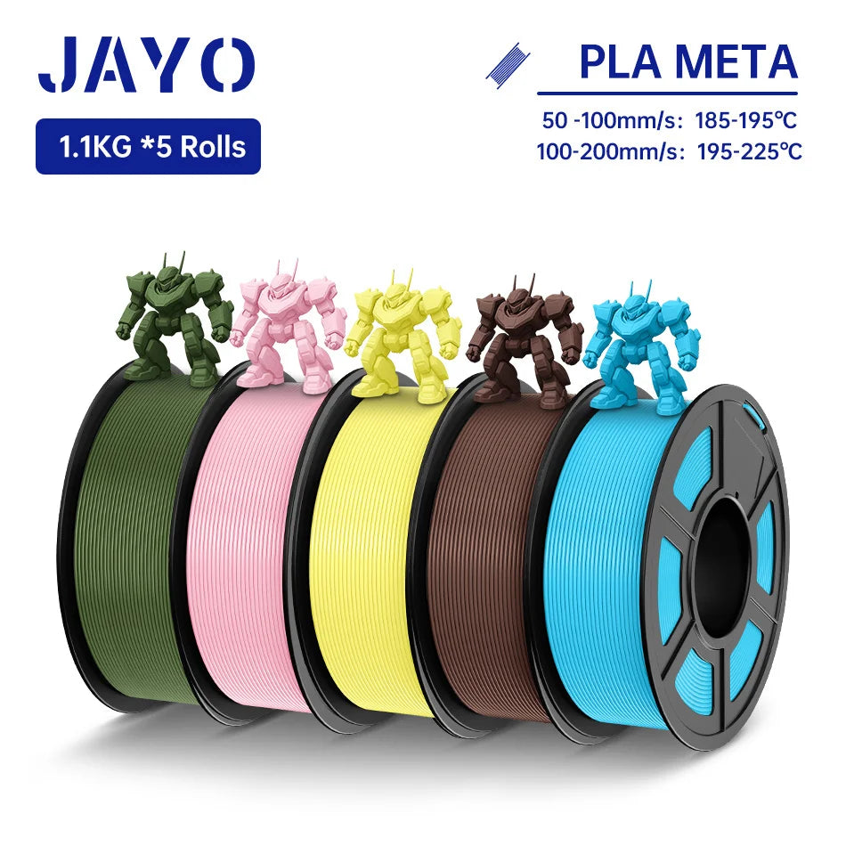 JAYO PLA Meta Filament 5 Rolls 1.75MM PLA 3D Printer Filament Neatly Wound Toughness 1.1KG 3D Printing Materials For FDM