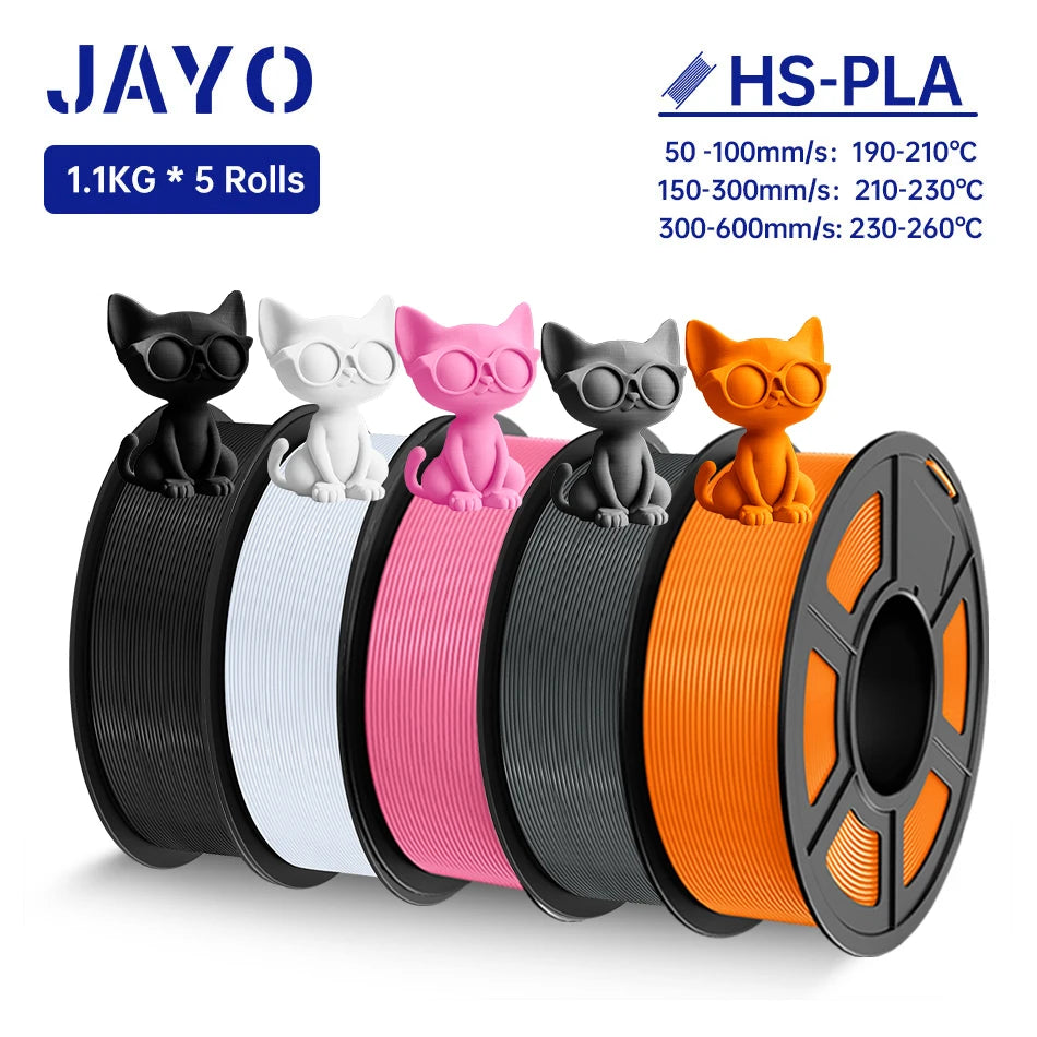 JAYO 5Rolls PLA Filament High Speed PLA 1.75mm 1.1KG 3D Printer Filament Neatly Wound 3D Printing Material For FDM 5.5KG/SET