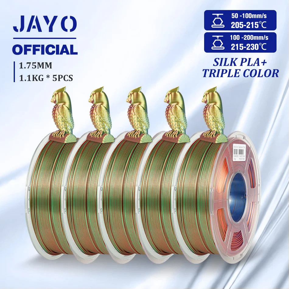 JAYO SILK PLA + Filament 1.75MM PLA 3D Filament 1.1KG for FDM 3D Printer  Neatly Wound Shiny 3D Printing Material 5Rolls