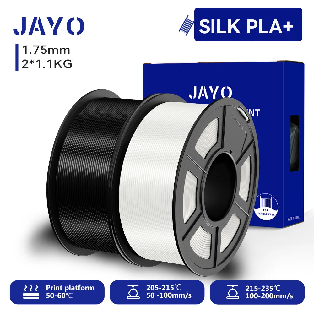 JAYO 3D SILK PLA+ Printer Filament 1.75mm+/-0.02mm  2Rolls SILK 3D Printer Filament Neatly Wound & No bubbles PLA for 3D Printer