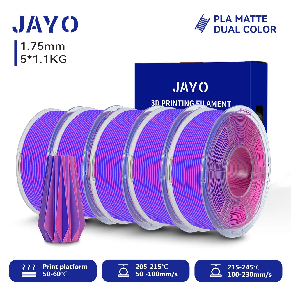 JAYO Dual Color Matte PLA Printer Filament 1.75mm Neatly Wound PLA Filament with Matte Finish Print with 99% FDM 3D Printer