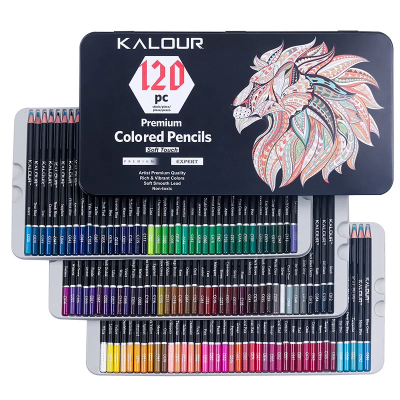 KALOUR 180/120 Colored Pencil Set for Adults Artists kids, Rich Pigment Soft Core, Ideal for Drawing Sketching Shading Blending