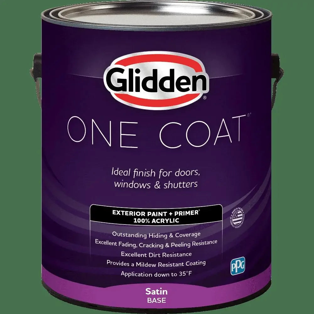 One Coat Exterior Paint Primer Aria White 1 Gallon Satin UV Protection 100% Acrylic Mildew Resistant Brick Concrete Aluminum 400