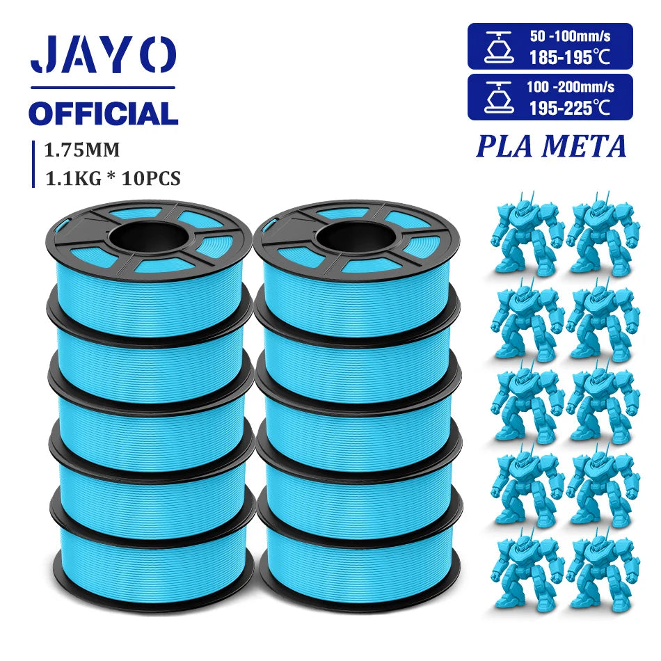 JAYO PLA Meta 3D Printer Filament 1.75mm High Flow PLA 3D Filament 1.1KG*10Rolls Neatly Wound 3D Printing Filament Fit Most FDM