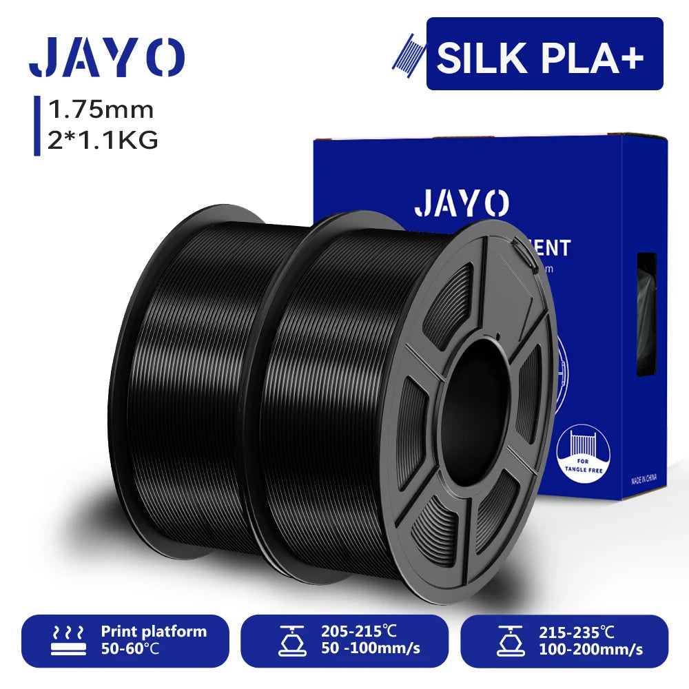JAYO 3D SILK PLA+ Printer Filament 1.75mm+/-0.02mm  2Rolls SILK 3D Printer Filament Neatly Wound & No bubbles PLA for 3D Printer