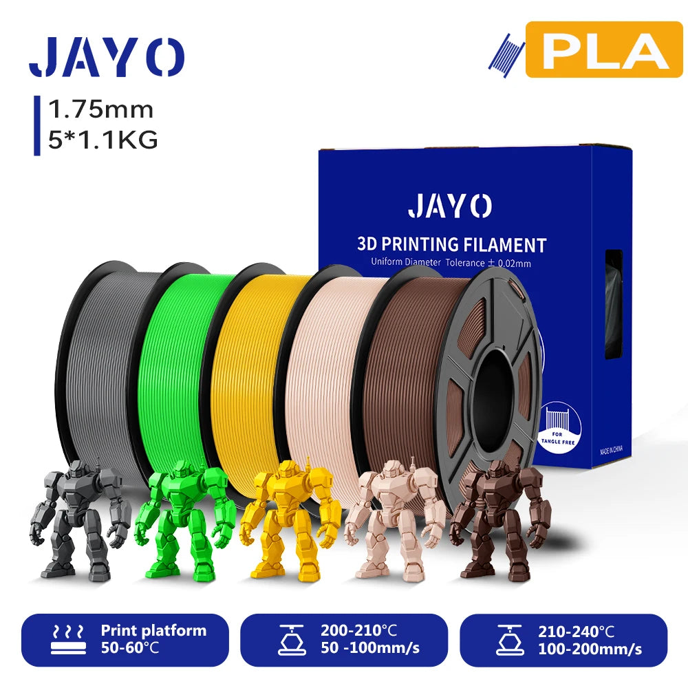 JAYO 3D PLA Filament 1.75mm +/-0.02mm PLA 3d Printer Filament  For Bambu FDM 3D Printer Neatly Wound 3D Printing Materials