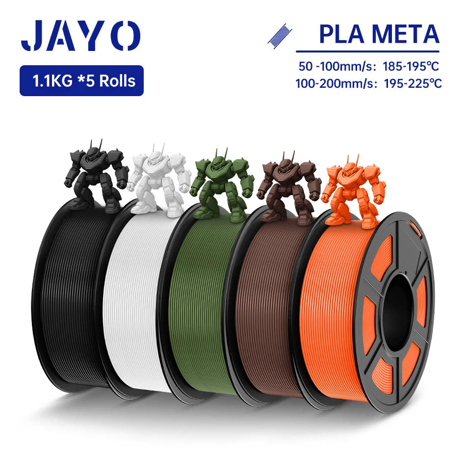 JAYO PLA Meta Filament 5 Rolls 1.75MM PLA 3D Printer Filament Neatly Wound Toughness 1.1KG 3D Printing Materials For FDM