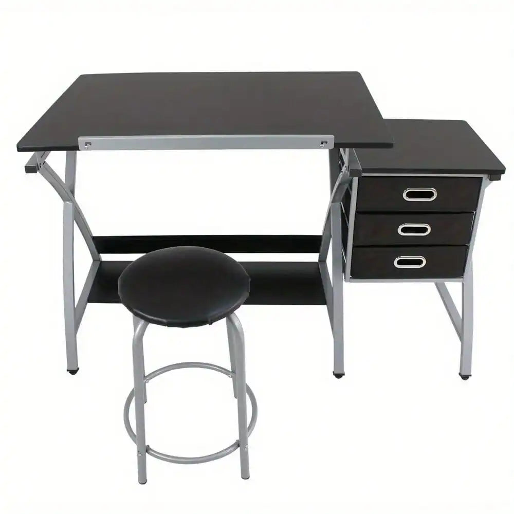 MDF Drafting Table Drawing Desk Art Hobby Folding Adjustable w/ Stool & Drawers