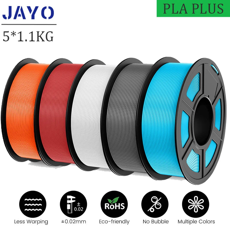 JAYO pla plus Filament 5KG 3D printer filament PLA+ 1.75MM 5Rolls multiple colors optional Neatly Wound for 3D Printer