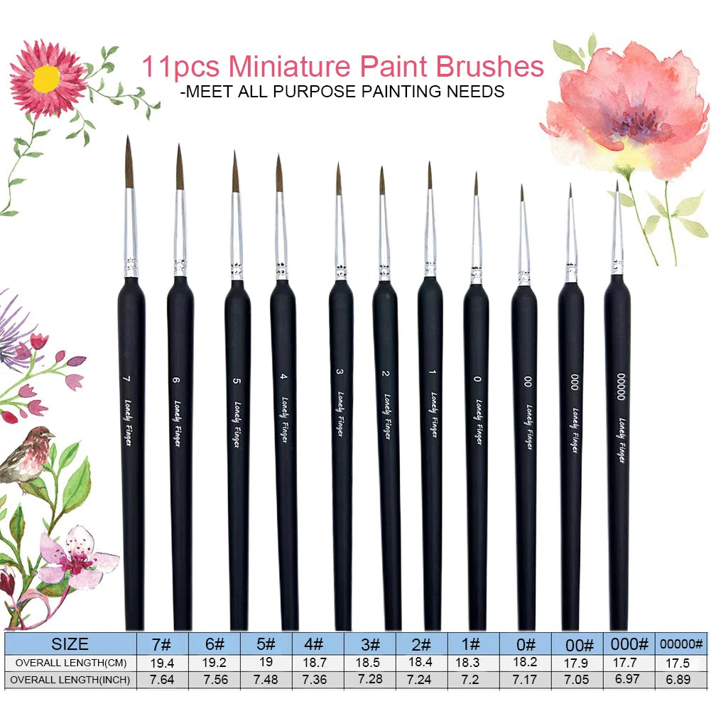 11pcs Detail Paint Brushes Extra Fine Tips Professional Miniature Painting Art Set For Micro Watercolor Oil Craft