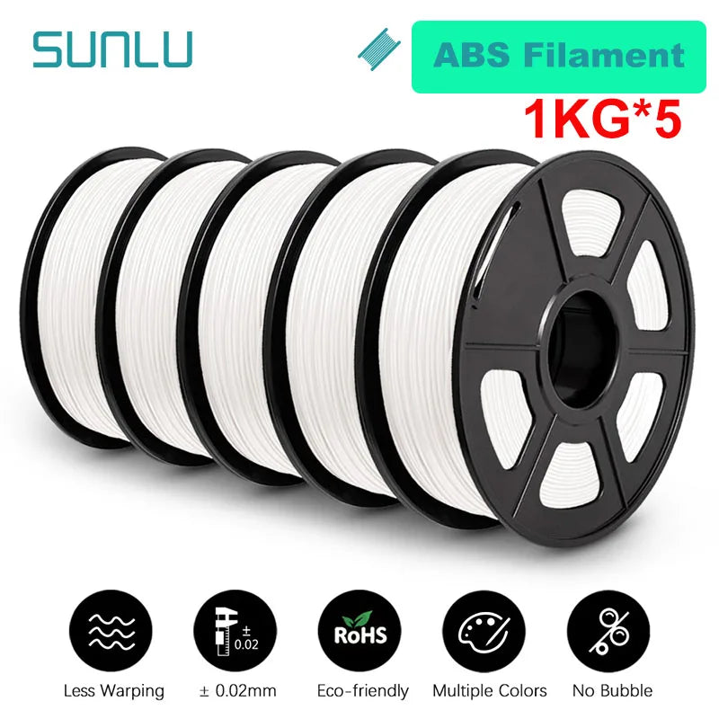 SUNLU 5KG 3D Filament PLA/PLA PLUS/PETG/ABS Filamnet 1.75mm 5Roll 1KG Neatly Wound 3D Printer Filament for 3D Printer