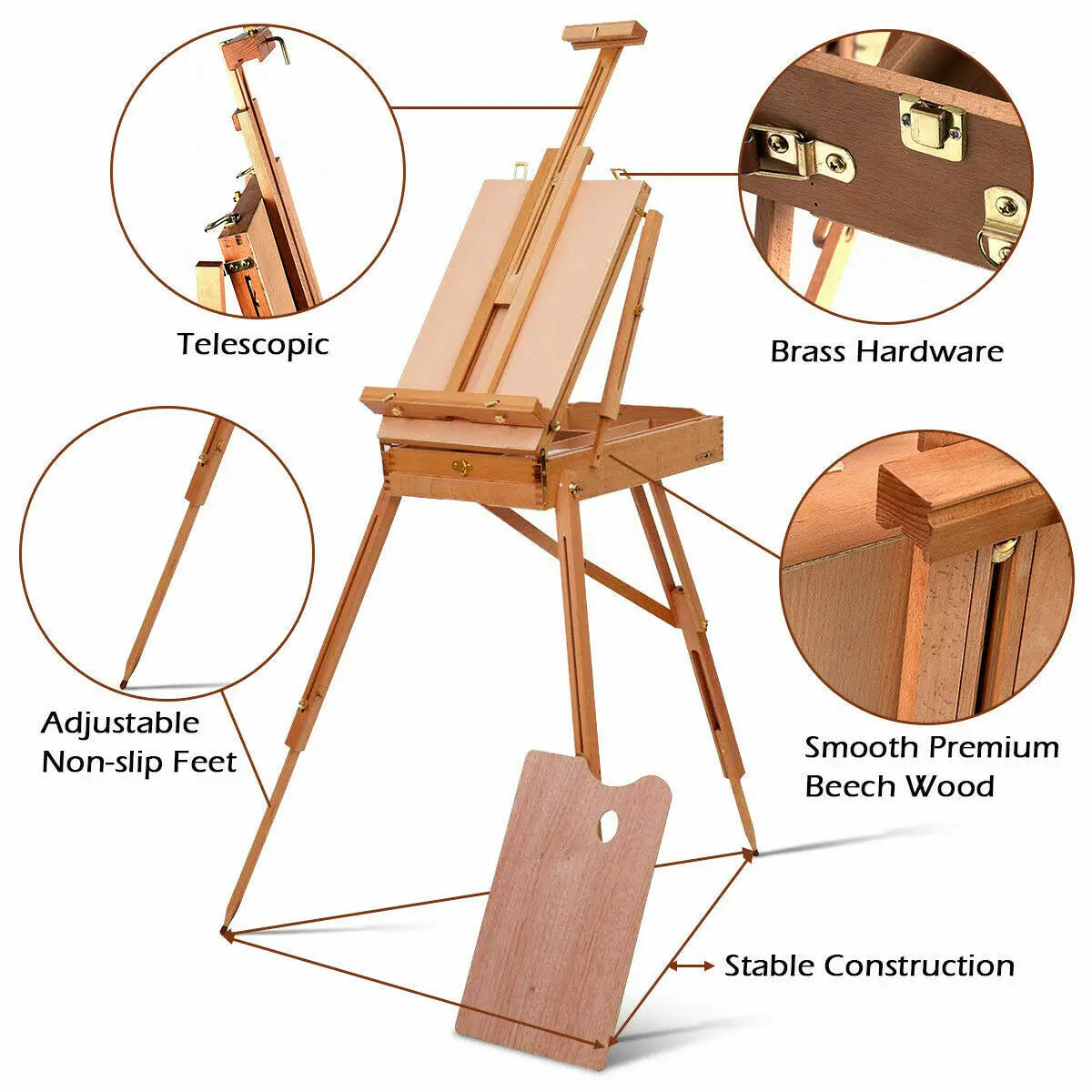 Portable French Tripod Easel Durable Wood Sketch Box Folding Art Craft Painters  ST39510