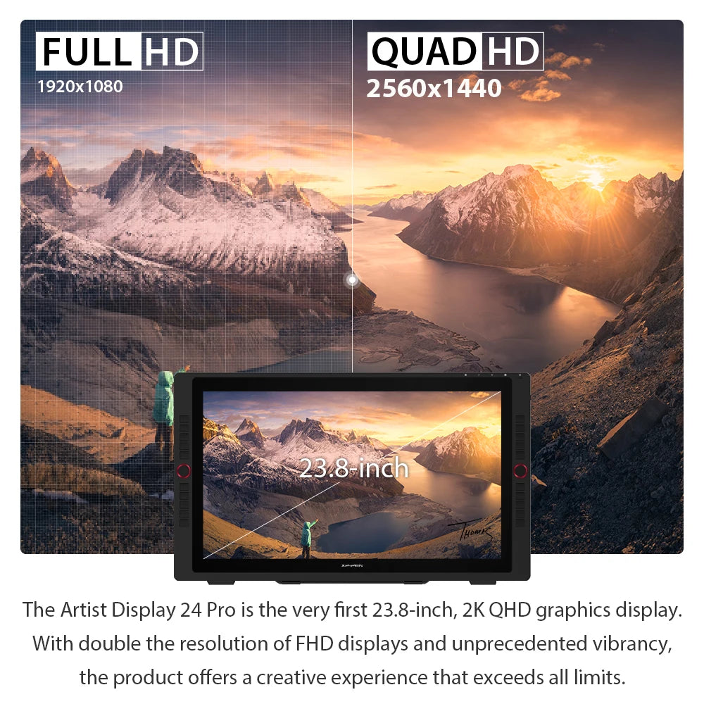 XPPen Artist 24 Pro 23.8 Inch 2K QHD Graphics Tablet Pen Display Drawing Monitor 20 Express Keys Support 60 Tilt for Windows Mac