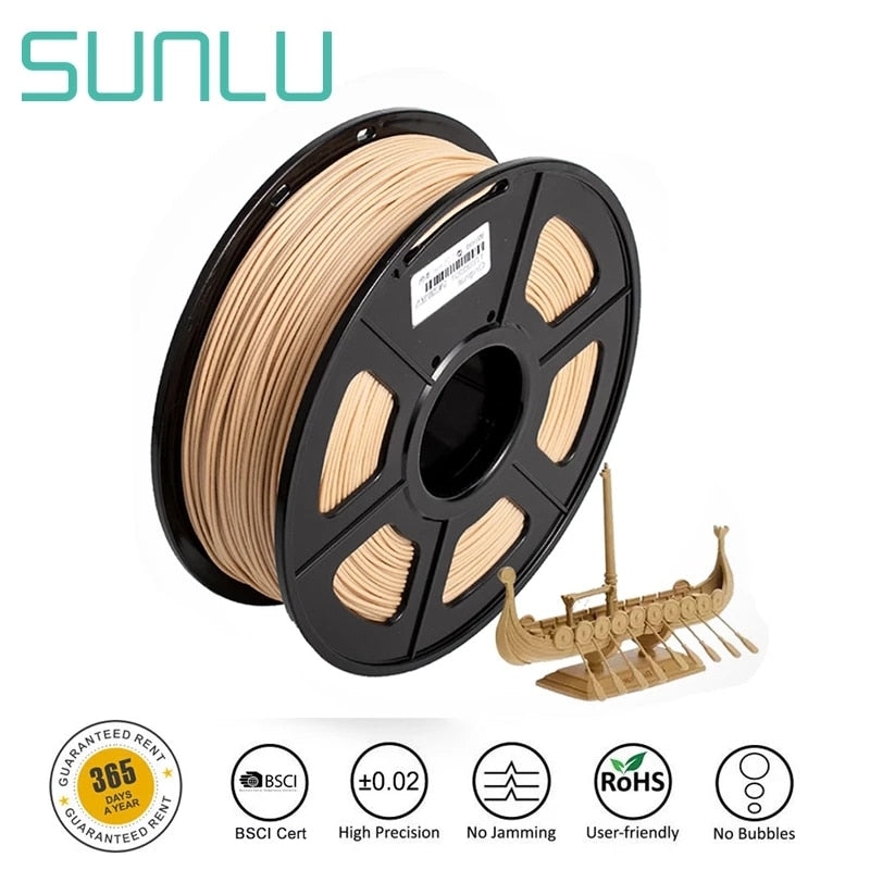 SUNLU wood fiber 3d printer filament PLA&amp;wood 3d filament 1.75mm 1kg wood  for 0.4mm nozzle fine and non-clogging