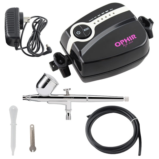 OPHIR 0.3mm Dual-Action Airbrush Kit with 5-Adjustable Air Compressor for Crafts Hobby Temporary Tattoo Nail Art _AC094+004A