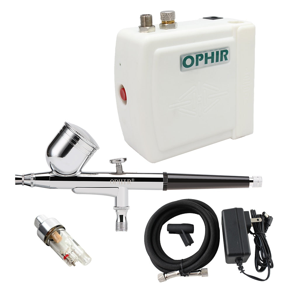 OPHIR Airbrush Kit with Air Compressor Dual Action Airbrush Set for Body Paint Cake Decorating Nail Art Air Brush_AC003H+004+011