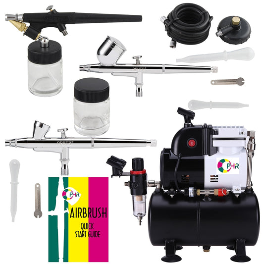 OPHIR 3 Airbrush Kit &amp; Compressor with Tank Set Spray Gun Air Brush Set for Tattoo Nail Craft Art 110V,220V AC116+004A+071+073