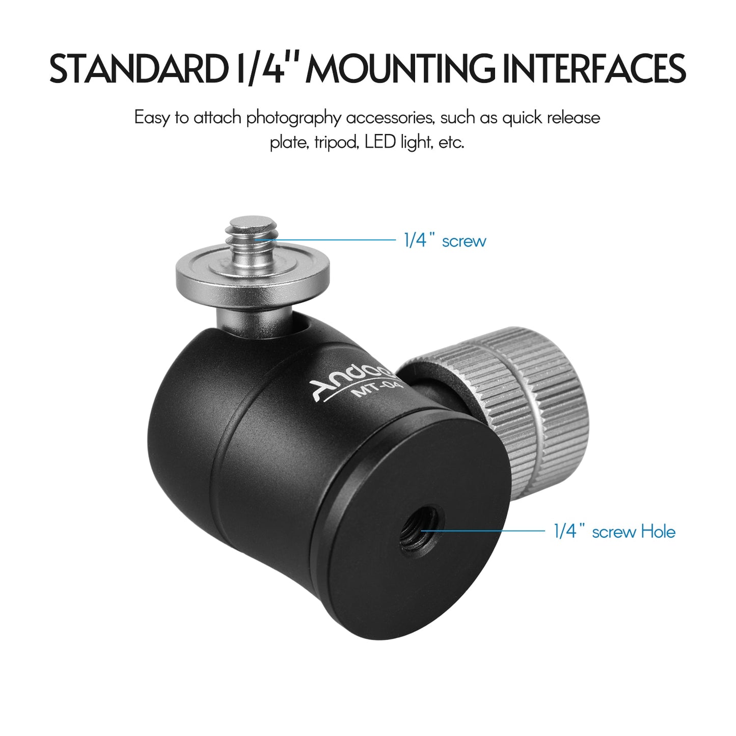 Andoer MT-04 Mini Ball Head 360Degrees Panoramic Ballhead with Standard 1/4Screw for Tripod Professional Photography Accessories