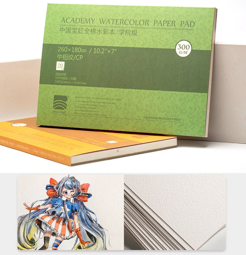 100% Cotton Drawing Book Watercolor Book 300g/m2 20 Sheets Watercolor Drawing Paper Pad Sketchbook