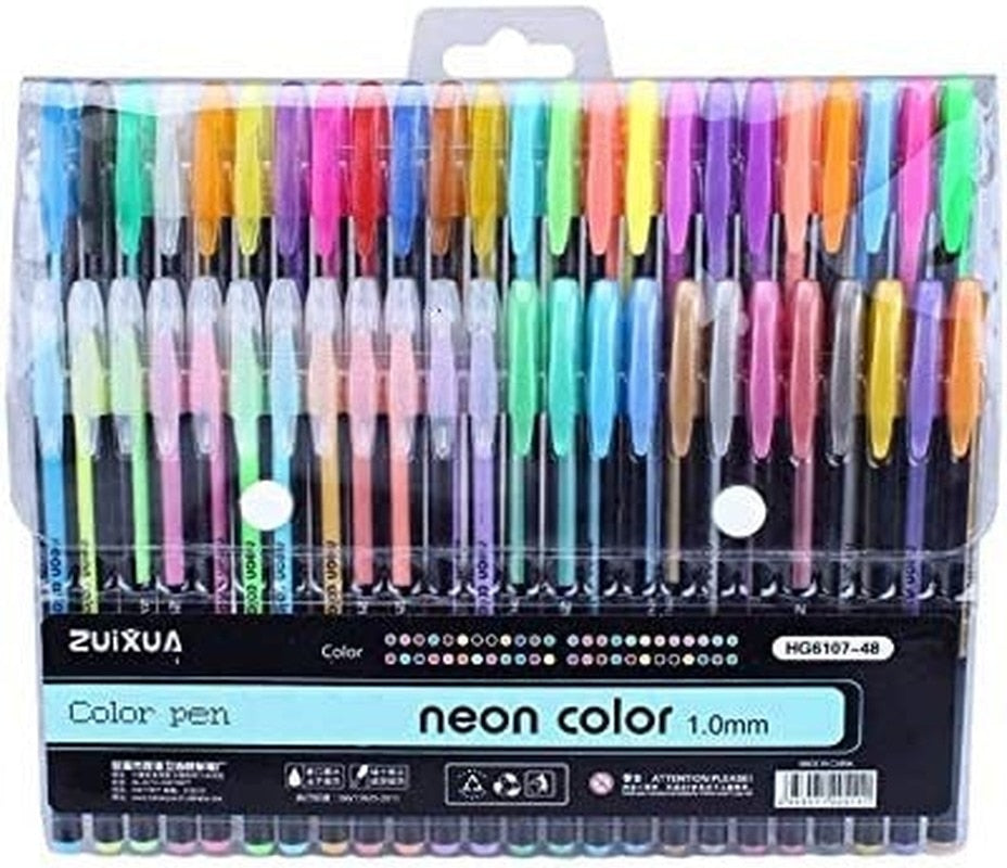 48 Gel Color Pens, Gel Ink Glitter Pen smart color Art Markers Fine tip kit for Coloring & Drawing