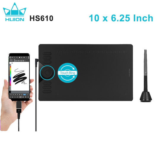 HUION HS610 Graphic Tablets Digital Pen Tablet Phone Drawing Tablet with Tilt OTG Battery-Free Stylus for Android Windows macOS