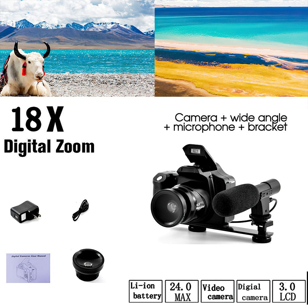 DSLR Camera 18X Medium Telephoto Digital Camcorder Full HD 3.0 Inch display Electronic Anti-shake for Photography Video Shooting